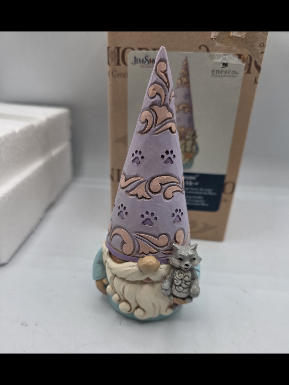 Jim Shore Lavender Gnome Figurine with Silver Cat Accent
